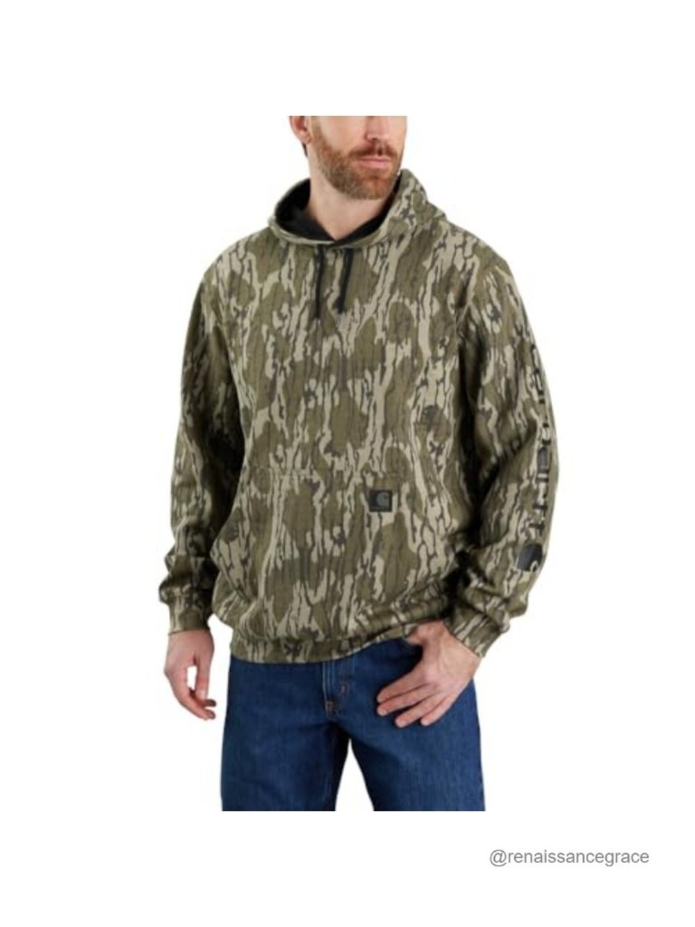 Loose Fit Midweight Camo Graphic Hooded Sweatshirt